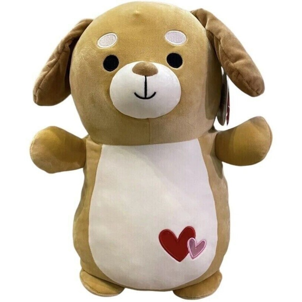 Brown and White Valentines Dog Squishmallow Hugmee